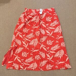 Red Orange Tropical Leaf Print Skirt